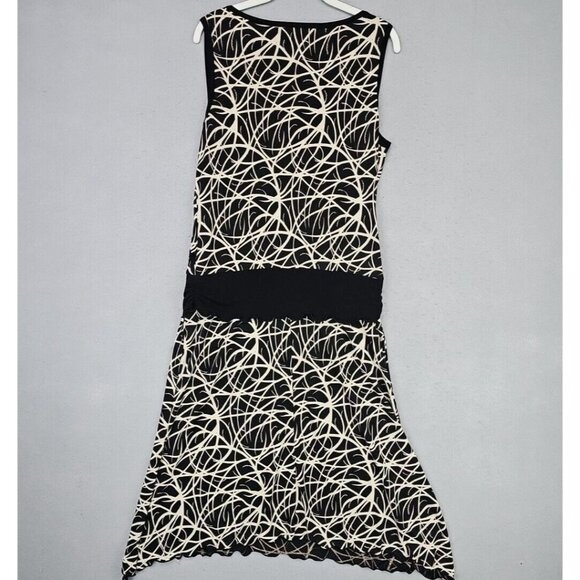 Y2K 90s Max Studio Dress Womens L Black/Cream Drop Waist Jersey Knit Made In USA - Picture 7 of 7